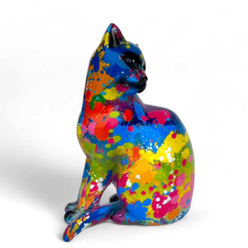 SPLASH ART bright coloured sitting Cat figurine, height 15cm