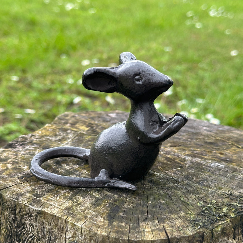 Set of 2 heavy solid cast iron mice indoor ornaments or garden decorations, great mouse lover gift