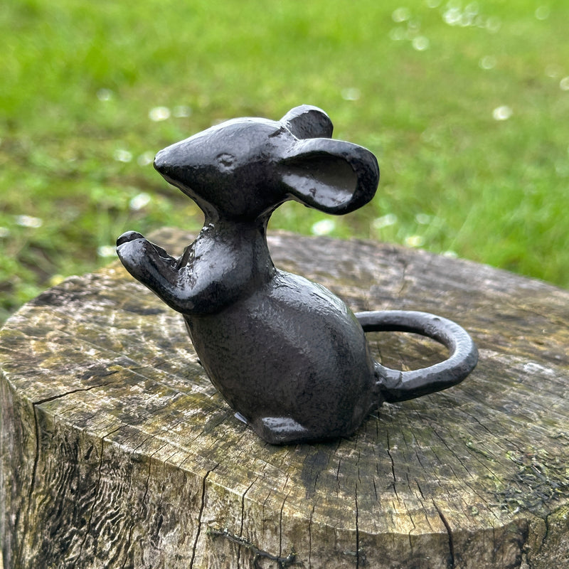 Set of 2 heavy solid cast iron mice indoor ornaments or garden decorations, great mouse lover gift