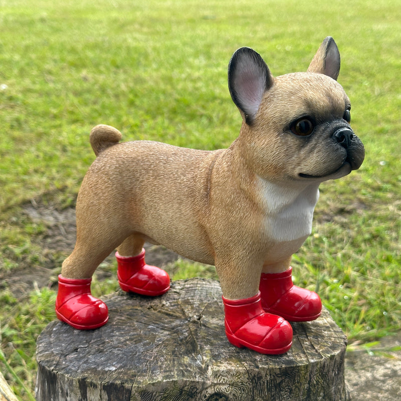 Large French Bulldog in Red Wellingtons 'Welly Dog' figurine home or garden decoration (25cm)