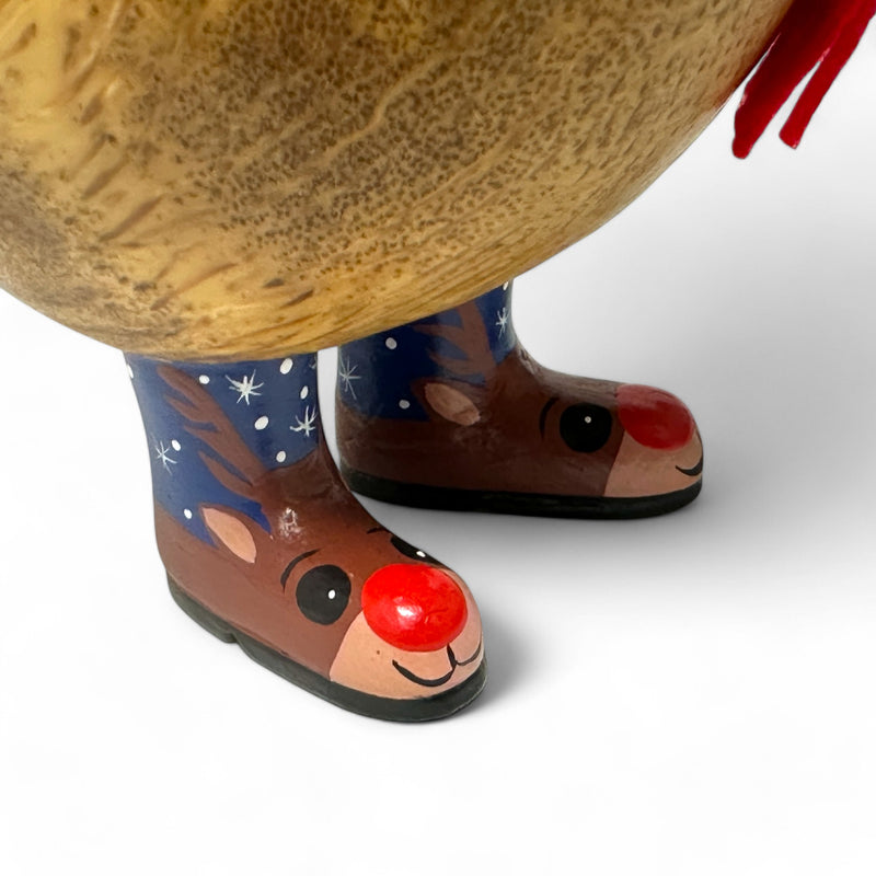 DCUK Cosy Christmas Ducky with Hand Painted Santa or Rudolf boots, with name tag