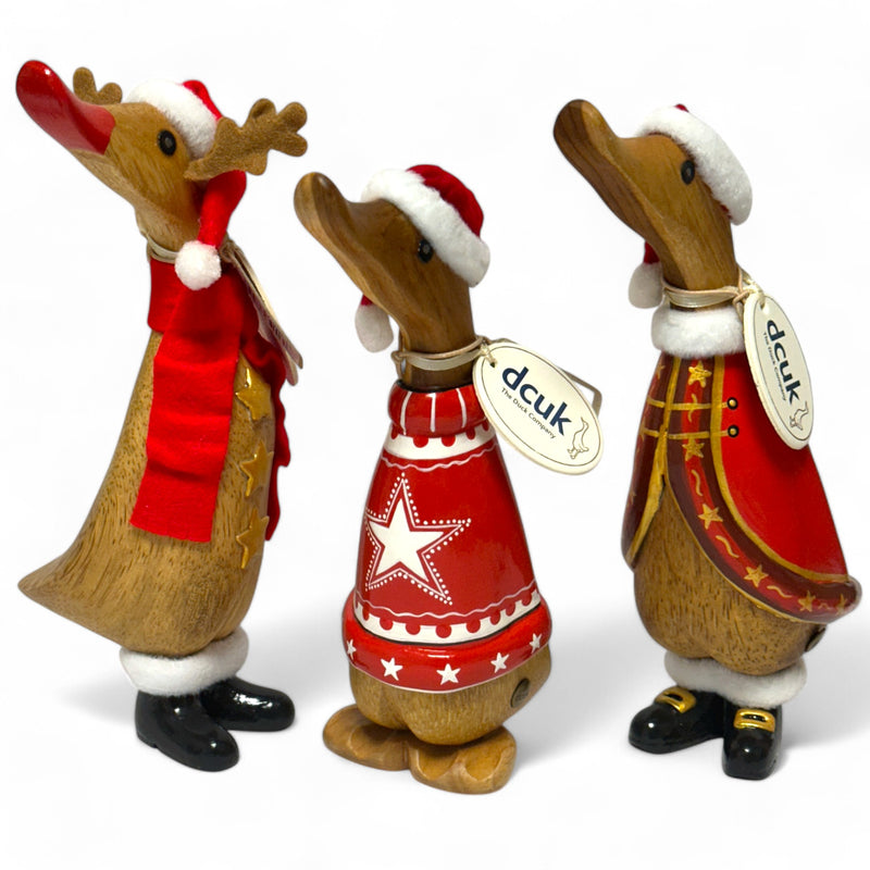 DCUK Traditional Christmas Ducklings made from hand crafted wood, with name tag