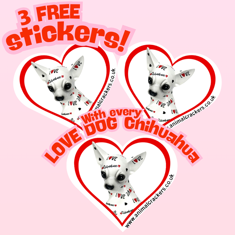 LOVE DOGS Chihuahua figurine,  Love Chihuahuas text & hearts design, 25cm (GET 3 FREE STICKERS WITH THIS ITEM)