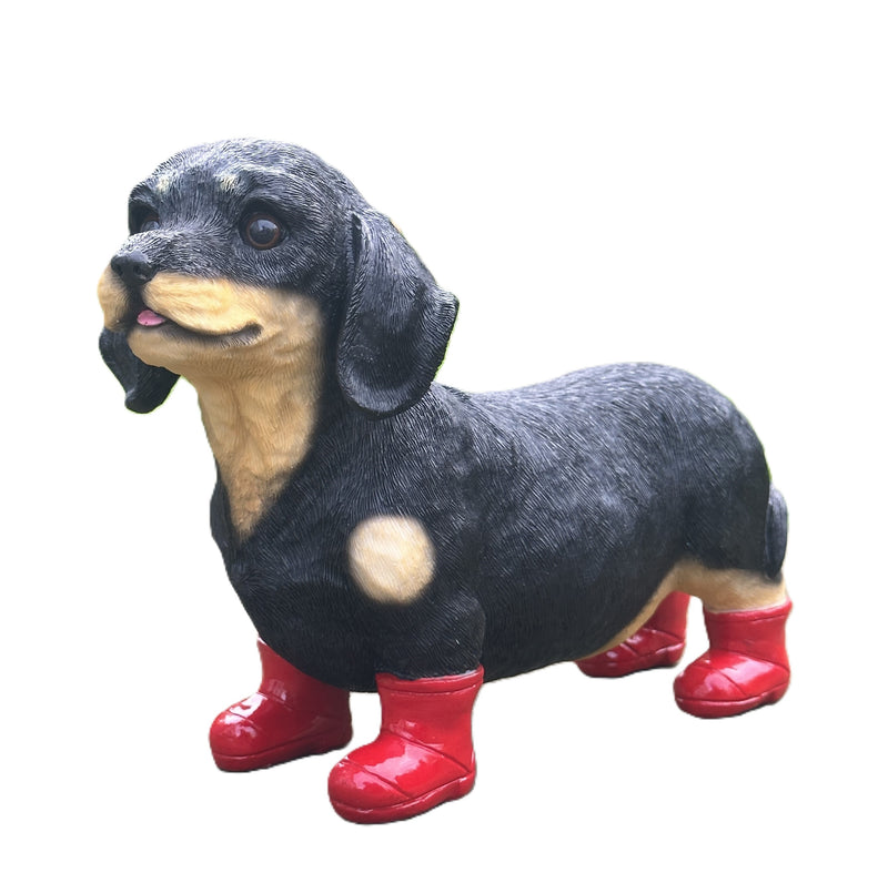 Large Dachshund in Red Wellington Boots 'Welly Dog' figurine home or garden decoration (25cm)