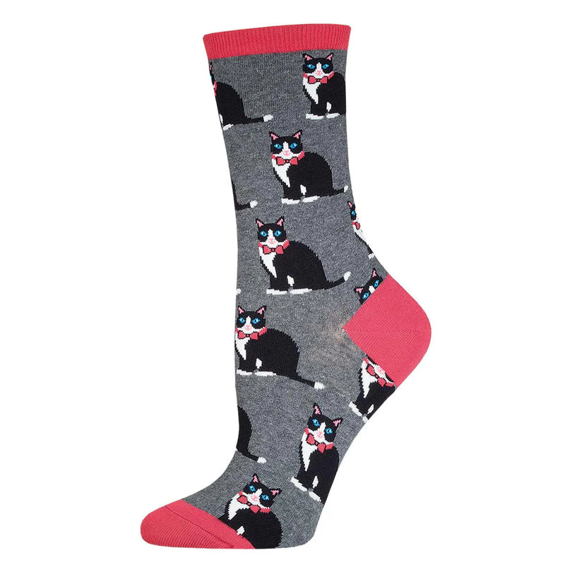 Socksmith 'Tuxedo Cat' design Women's quality Cotton mix crew socks, bright colours and fun design, one size (fits UK size 3 to 8.5)