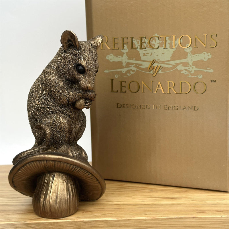 Mouse on Mushroom figurine, Leonardo Reflections Bronzed range, gift boxed