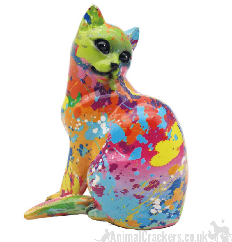 SPLASH ART bright coloured sitting Cat figurine, height 15cm