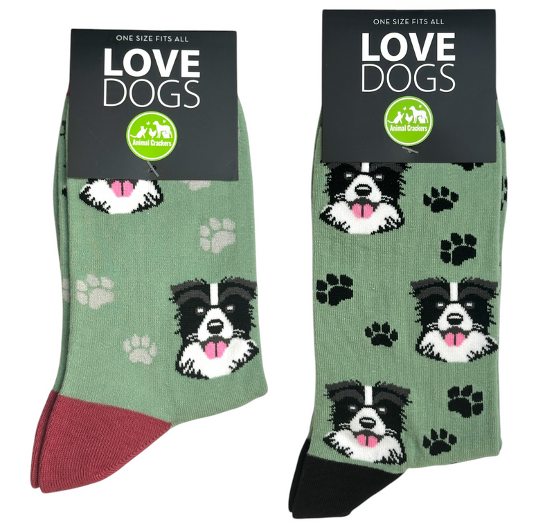 Animal Crackers Border Collie design socks ankle length, quality cotton mix, Men's or Women's sizes