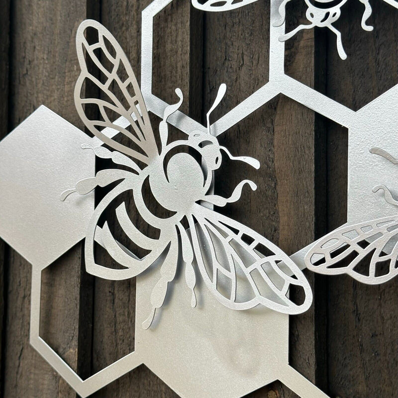 Bee Honeycomb sculpture metal picture silver wall art decoration bee lover gift