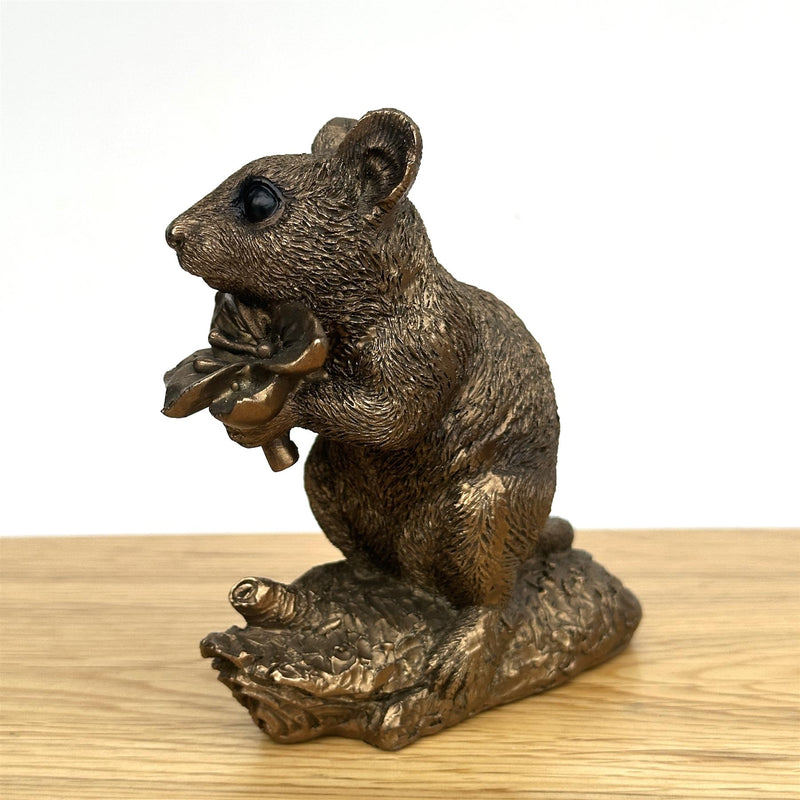 Mouse with Flower figurine, Leonardo Reflections Bronzed range, gift boxed