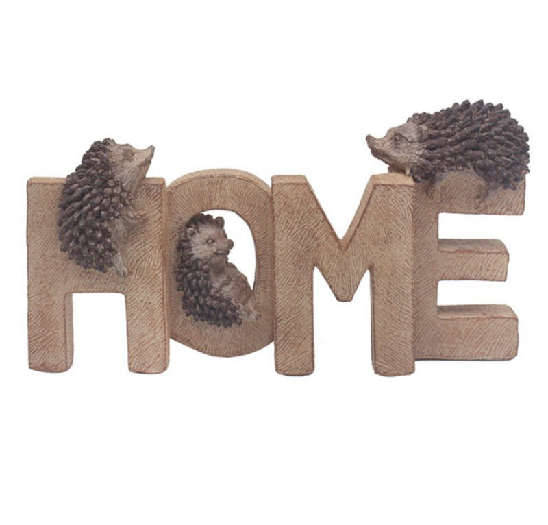 Hedgehog 'HOME' decoration, carved wood effect, from the Prickles range by Lesser & Pavey,  25cm