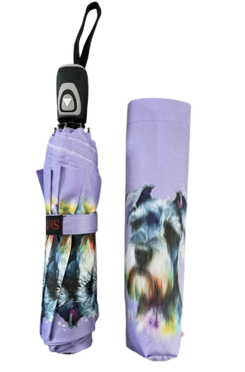 Folding Umbrella with watercolour style print - Schnauzer