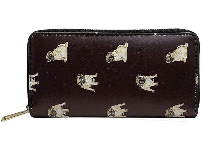 Ladies Pug design zipped Purse Wallet in Black multi compartment Dog lover gift