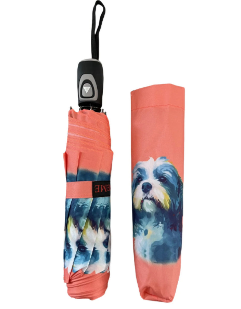 Folding Umbrella with watercolour style print - Shih Tzu