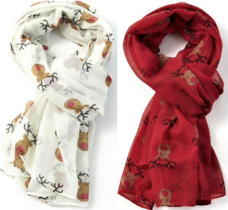 Ladies lightweight Christmas Rudolf Red nose Reindeer Scarf stocking filler