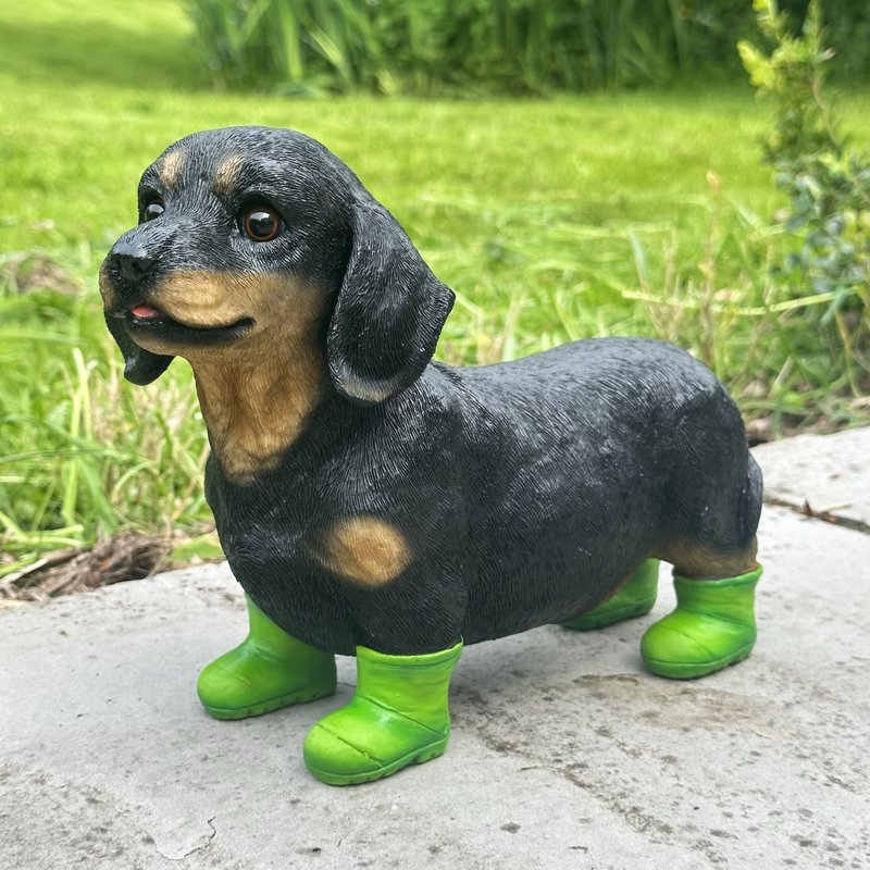 Dachshund in bright green wellies/ Wellington Boots ornament, great Sausage Dog lover gift