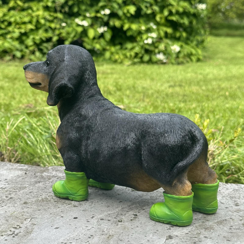 Dachshund in bright green wellies/ Wellington Boots ornament, great Sausage Dog lover gift