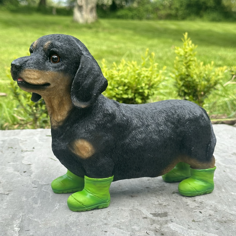 Dachshund in bright green wellies/ Wellington Boots ornament, great Sausage Dog lover gift