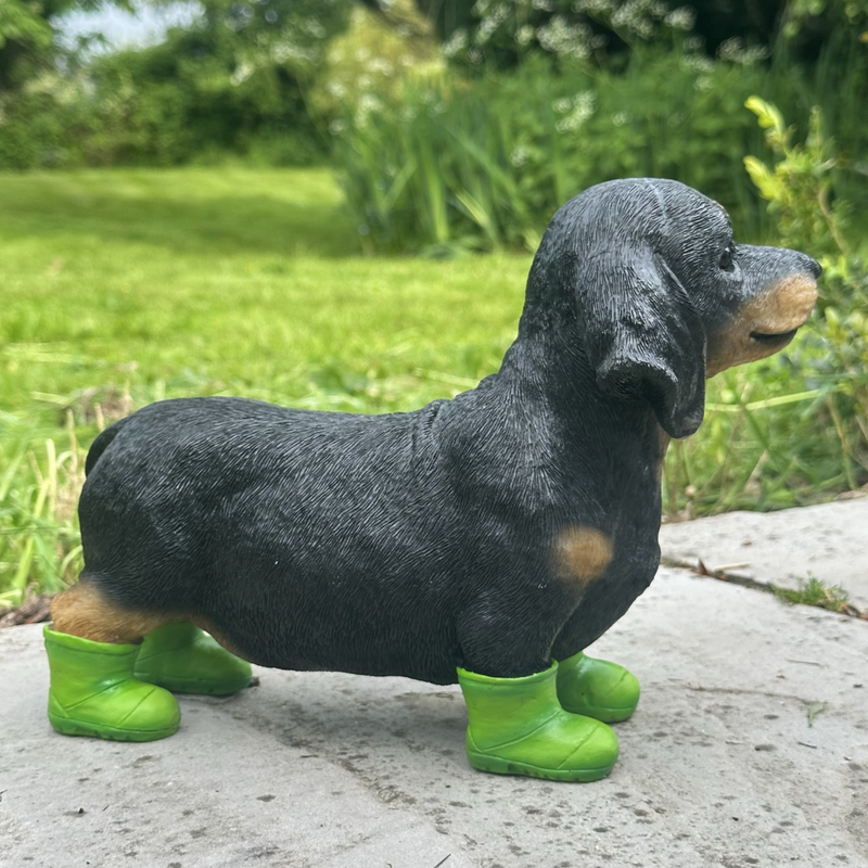 Dachshund in bright green wellies/ Wellington Boots ornament, great Sausage Dog lover gift