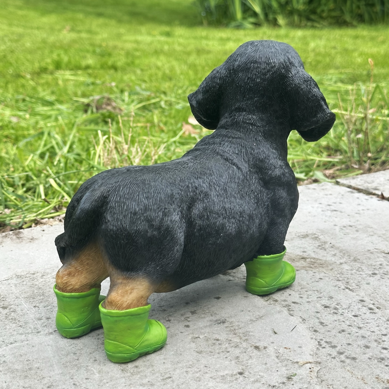 Dachshund in bright green wellies/ Wellington Boots ornament, great Sausage Dog lover gift