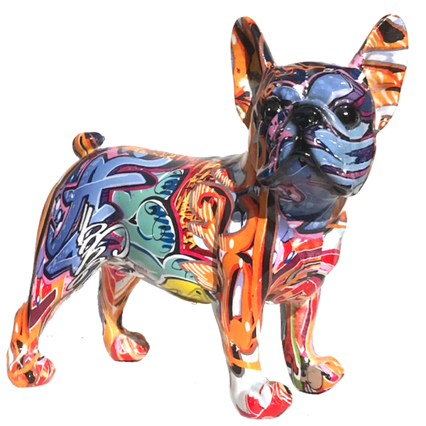 Graffiti Art French Bulldog figurine, bright coloured with glossy fini
