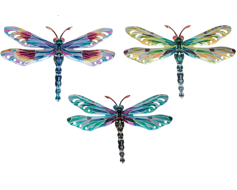 Set of 3 large (29cm) metal Dragonfly wall art decorations