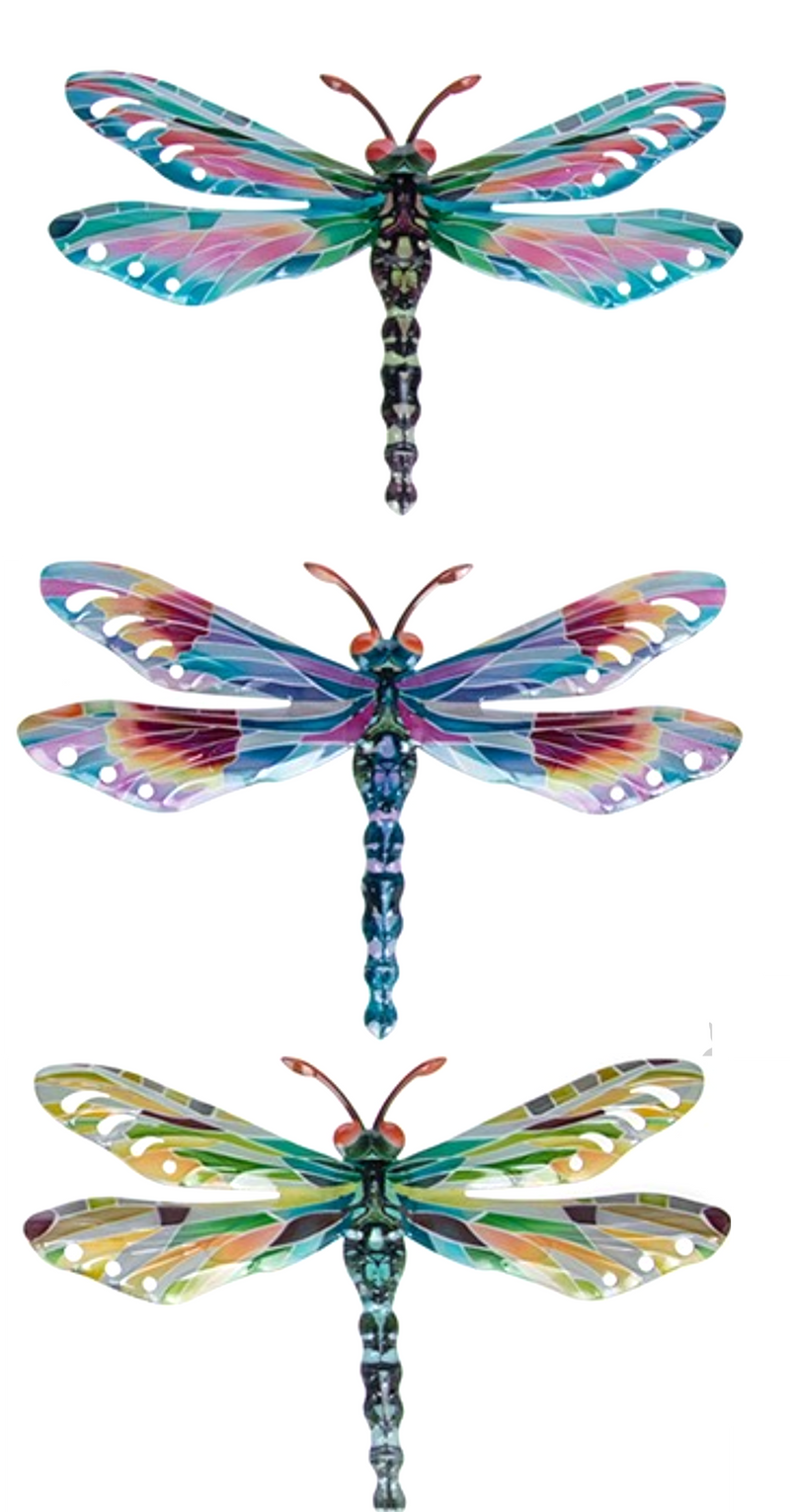 Set of 3 large (29cm) metal Dragonfly wall art decorations