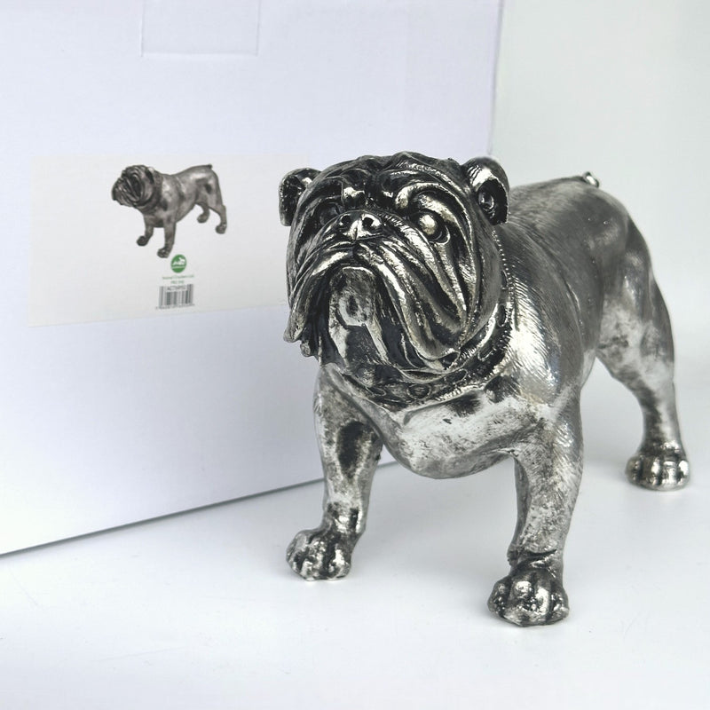 Large 26cm Silver Bulldog Ornament Sculpture Figurine