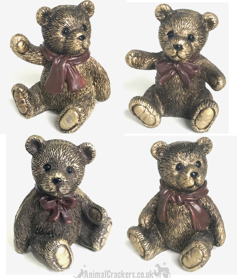 SET OF 4 extremely cute aged brass effect Teddy Bear ornaments, fabulo
