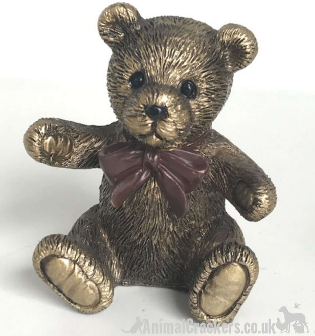 SET OF 4 extremely cute aged brass effect Teddy Bear ornaments