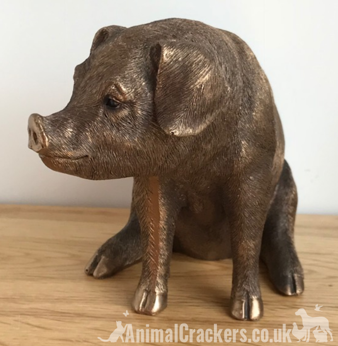 Sitting Pig Sow figurine ornament, Leonardo Reflections Bronzed range, gift boxed