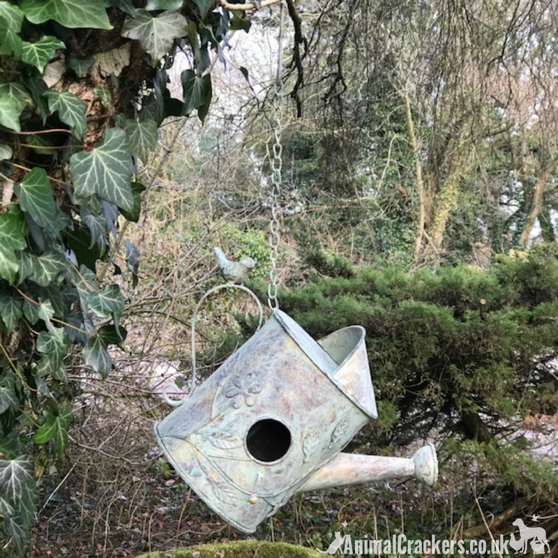 Watering Can bird house nest box, metal verdigris effect