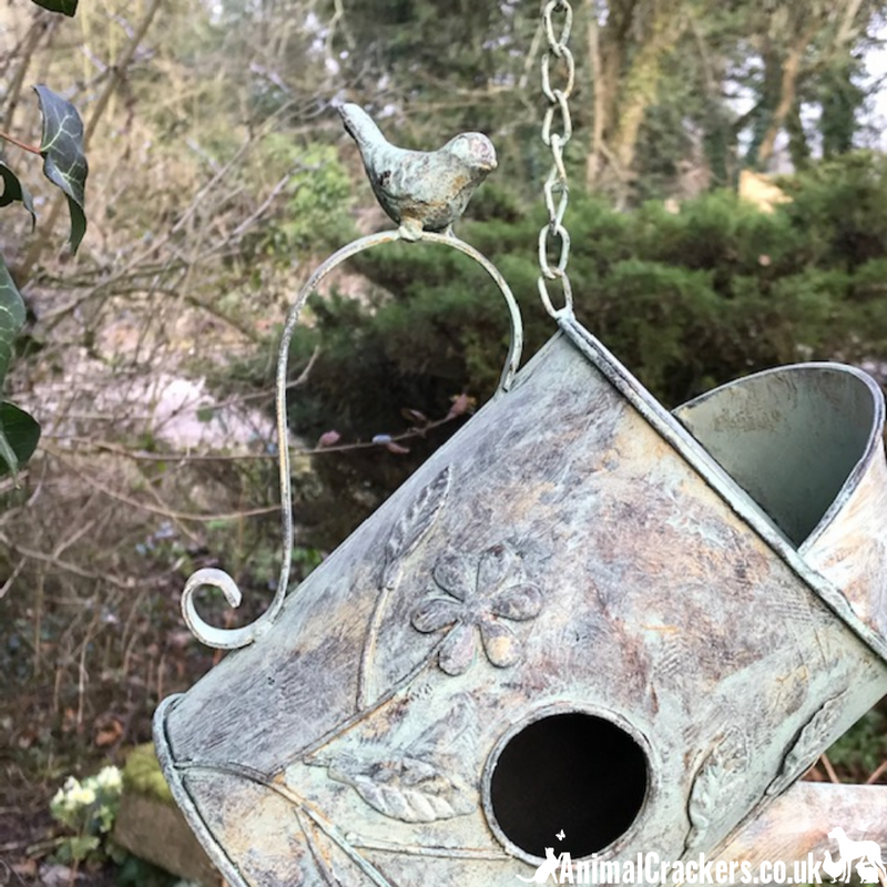 Watering Can bird house nest box, metal verdigris effect