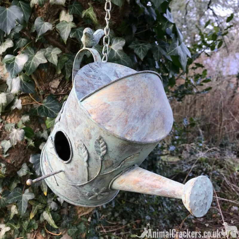 Watering Can bird house nest box, metal verdigris effect